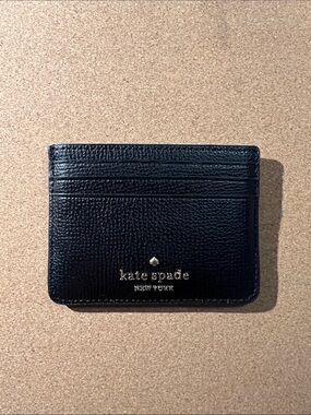 kate spade Black Pebbled Leather Card Holder with Gold Logo